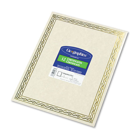 Geographics - Foil Stamped Award Certificates, 8-1/2 x 11, Gold Serpentine Border, 12/Pack, Sold as 1 PK