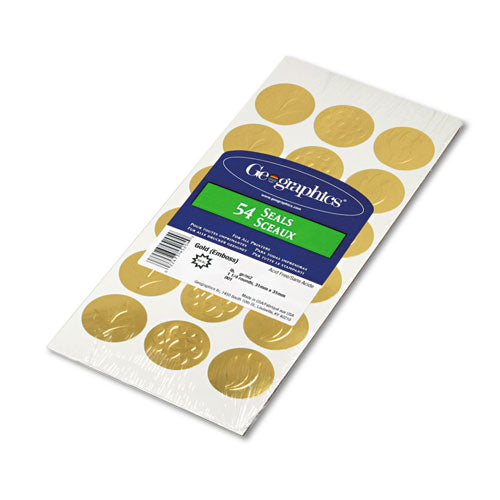 Geographics - Self-Adhesive Embossed Seals, Gold, 54/Pack, Sold as 1 PK