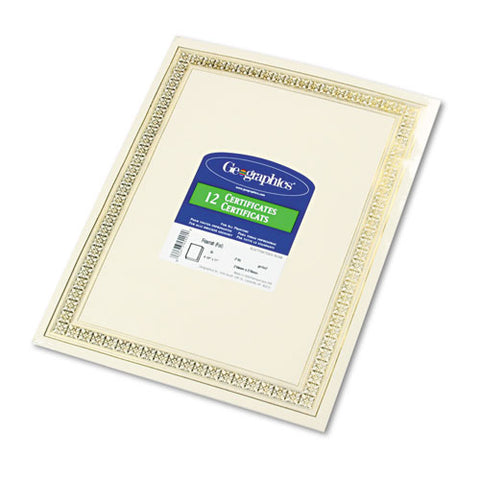 Geographics - Foil Enhanced Certificates, 8-1/2 x 11, Gold Flourish Border, 12/Pack, Sold as 1 PK