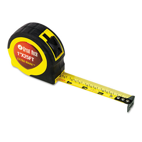 Great Neck - ExtraMark Power Tape, 1-inch x 25ft, Steel, Yellow/Black, Sold as 1 EA