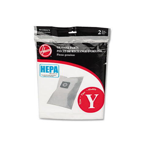 HEPA Y Filtration Bags for Hoover Upright Cleaners, 2/Pack, Sold as 1 Package
