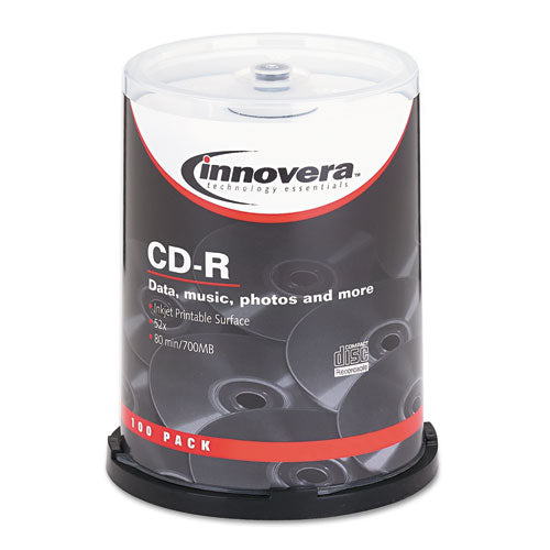 Innovera - CD-R Discs, Hub Printable, 700MB/80min, 52x, Spindle, Matte White, 100/Pk, Sold as 1 PK