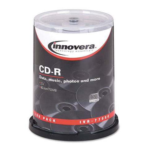 Innovera - CD-R Discs, Hub Printable, 700MB/80min, 52x, Spindle, Silver, 100/Pack, Sold as 1 PK