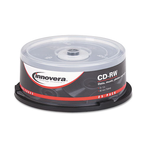 Innovera - CD-RW Discs, Hub Printable, 700MB/80min, 12x, Spindle, Silver, 25/Pack, Sold as 1 PK