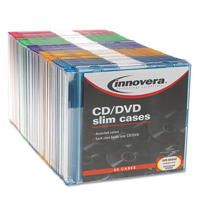 Innovera - CD/DVD Polystyrene Thin Line Storage Case, Assorted Colors, 50/Pack, Sold as 1 PK