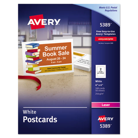 Avery - Avery Laser Postcards, 4 x 6, Two per Sheet, 100 Cards/Box, Sold as 1 BX