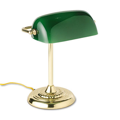 Ledu - Traditional Incandescent Banker?????????s Lamp, Green Glass Shade, Brass Base, 14 Inches, Sold as 1 EA