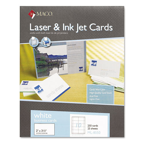 Maco - Microperforated Business Cards, 2 x 3 1/2, White, 250/Box, Sold as 1 BX
