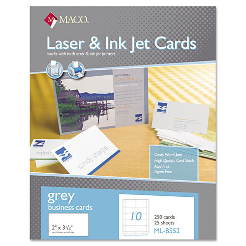Maco - Microperforated Business Cards, 2 x 3 1/2, Gray, 250/Box, Sold as 1 BX