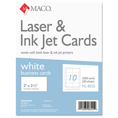 Maco - Microperforated Business Cards, 2 x 3 1/2, White, 2500/Box, Sold as 1 BX