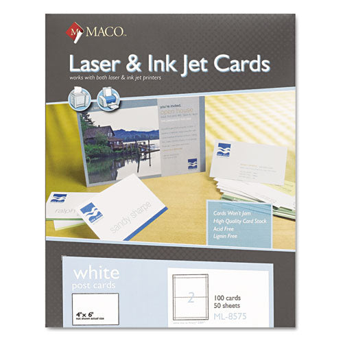 Maco - Unruled Index Cards, 4 x 6, White, 100/Box, Sold as 1 BX