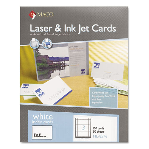 Maco - Unruled Index Cards, 3 x 5, White, 150/Box, Sold as 1 BX