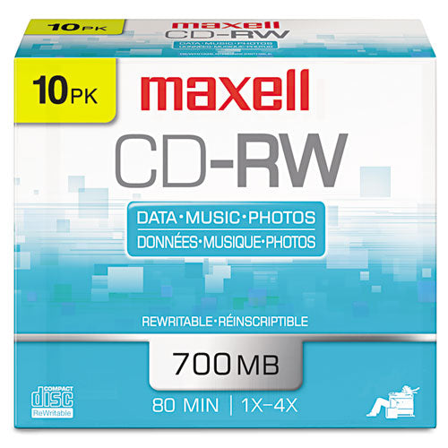 Maxell - CD-RW Discs, 700MB/80min, 4x, Silver, 10/Pack, Sold as 1 PK