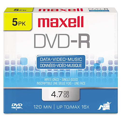 Maxell - DVD-R Discs, 4.7GB, 16x, w/Jewel Cases, Gold, 5/Pack, Sold as 1 PK