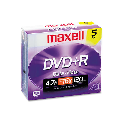 Maxell - DVD+R Discs, 4.7GB, 16x, w/Jewel Cases, Silver, 5/Pack, Sold as 1 PK