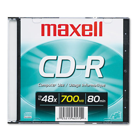 Maxell - CD-R Disc, 700MB/80min, 48x, w/Slim Jewel Case, Silver, Sold as 1 EA