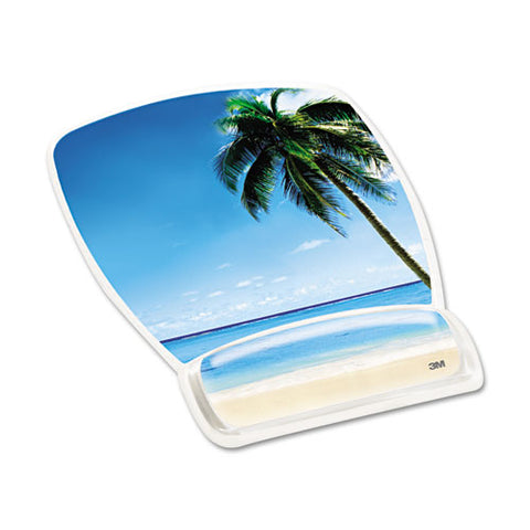 3M - Gel Mouse Pad w/Wrist Rest, Nonskid Plastic Base, 6-3/4 x 9-1/8, Beach Design, Sold as 1 EA