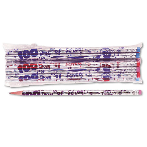 Moon Products - Decorated Woodcase Pencil, 100th Day, HB #2, Silver Barrel, Dozen, Sold as 1 DZ