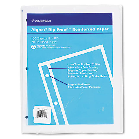 National Brand - Rip Proof 20-lb, Reinforced Filler Paper, Unruled, 11 x 8-1/2, WE, 100 Sheets/Pk, Sold as 1 PK