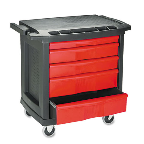Rubbermaid Commercial - Five-Drawer Mobile Workcenter, 32-1/2w x 20d x 33-1/2h, Black Plastic Top, Sold as 1 EA
