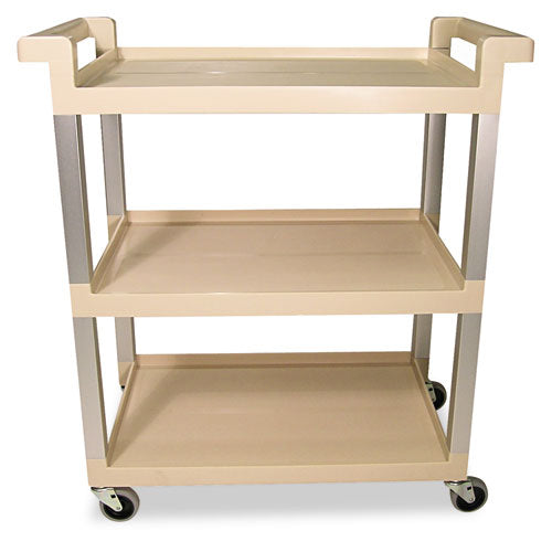 Rubbermaid Commercial - Service Cart w/Brushed Aluminum Upright, 3-Shelf, 16-1/4w x 31-1/2d x 36h, Beige, Sold as 1 EA