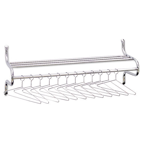 Safco - Wall Shelf Rack, 12 Non-Removable Hangers, Metal, Chrome-Plated, Sold as 1 EA