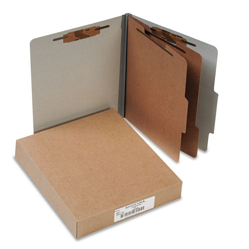 ACCO - Pressboard 25-Pt. Classification Folders, Letter, Six-Section, Mist Gray, 10/Box, Sold as 1 BX