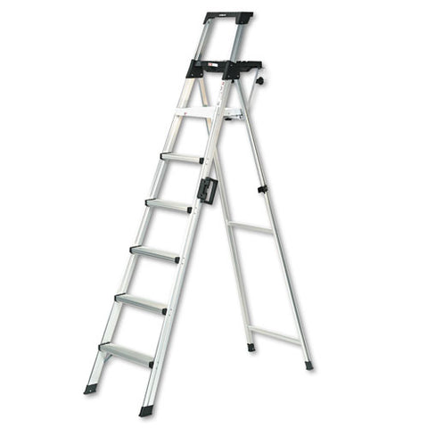Cosco - Eight-Foot Lightweight Aluminum Folding Step Ladder w/Leg Lock & Handle, 300lb, Sold as 1 EA