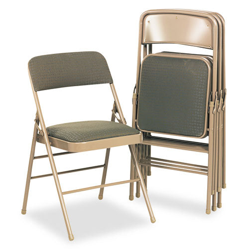 Bridgeport - Deluxe Fabric Padded Seat & Back Folding Chairs, Cavallaro Taupe, 4/Carton, Sold as 1 CT