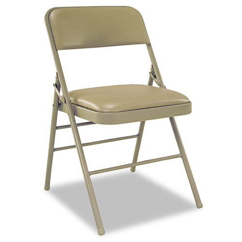 Bridgeport - Deluxe Vinyl Padded Seat & Back Folding Chairs, Taupe, 4/Carton, Sold as 1 CT