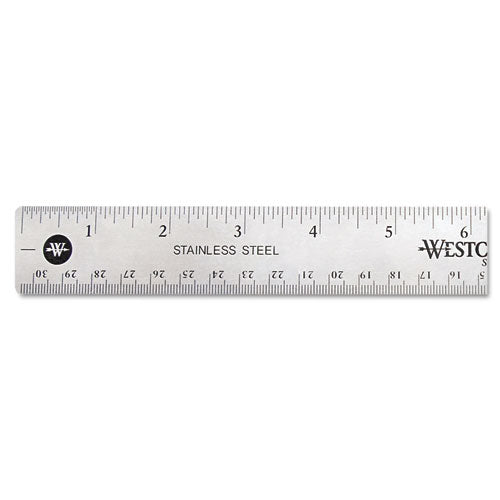 Westcott - Stainless Steel Ruler w/Cork Back and Hanging Hole, 12-inch, Silver, Sold as 1 EA