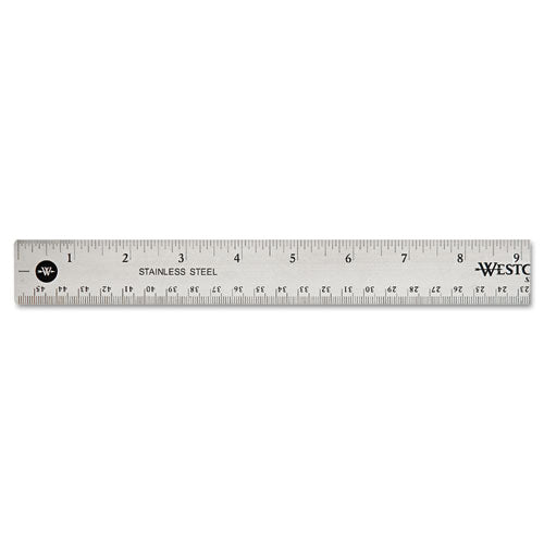 Westcott - Stainless Steel Ruler w/Cork Back and Hang Hole, 18-inch, Silver, Sold as 1 EA