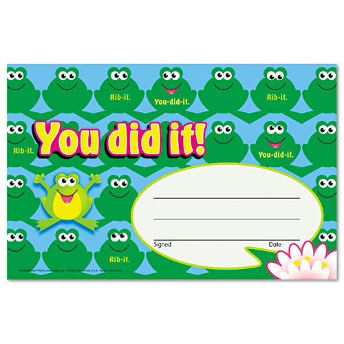 TREND - Recognition Awards, You Did It--Frogs, 8 1/2w by 5 1/2h, 30/Pack, Sold as 1 PK