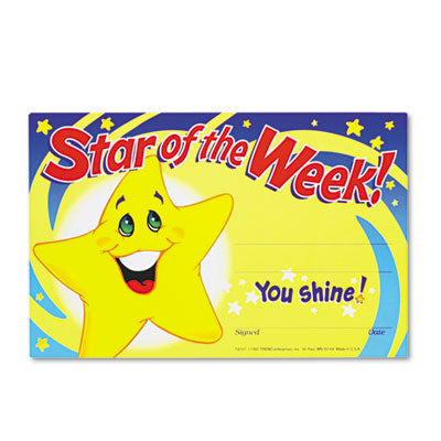 TREND - Recognition Awards, Star of the Week!, 8-1/2w x 5-1/2h, 30/Pack, Sold as 1 PK