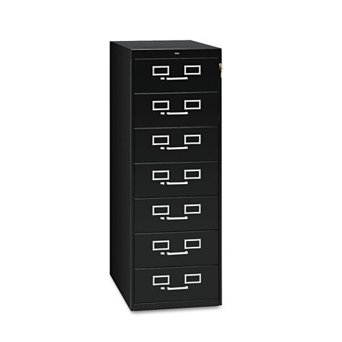 Tennsco - 7-Drawer Multimedia Cabinet For 5 x 8 Cards, 19-1/8w x 52h, Black, Sold as 1 EA