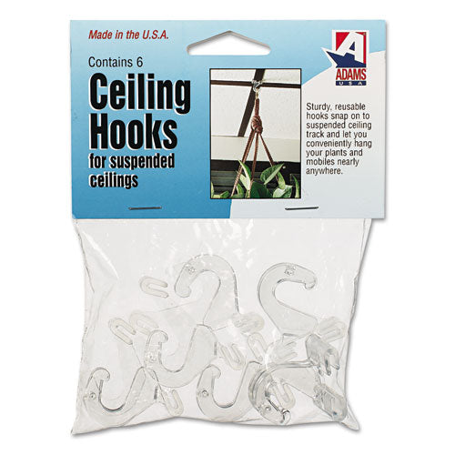 Adams Manufacturing - Clear Plastic Ceiling Hooks, 5/16 x 3/4 x 1-3/8, 6 Hooks/Pack, Sold as 1 PK