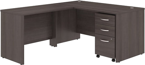 Studio C 60W x 30D L Shaped Desk with Mobile File Cabinet and 42W Return in Storm Gray