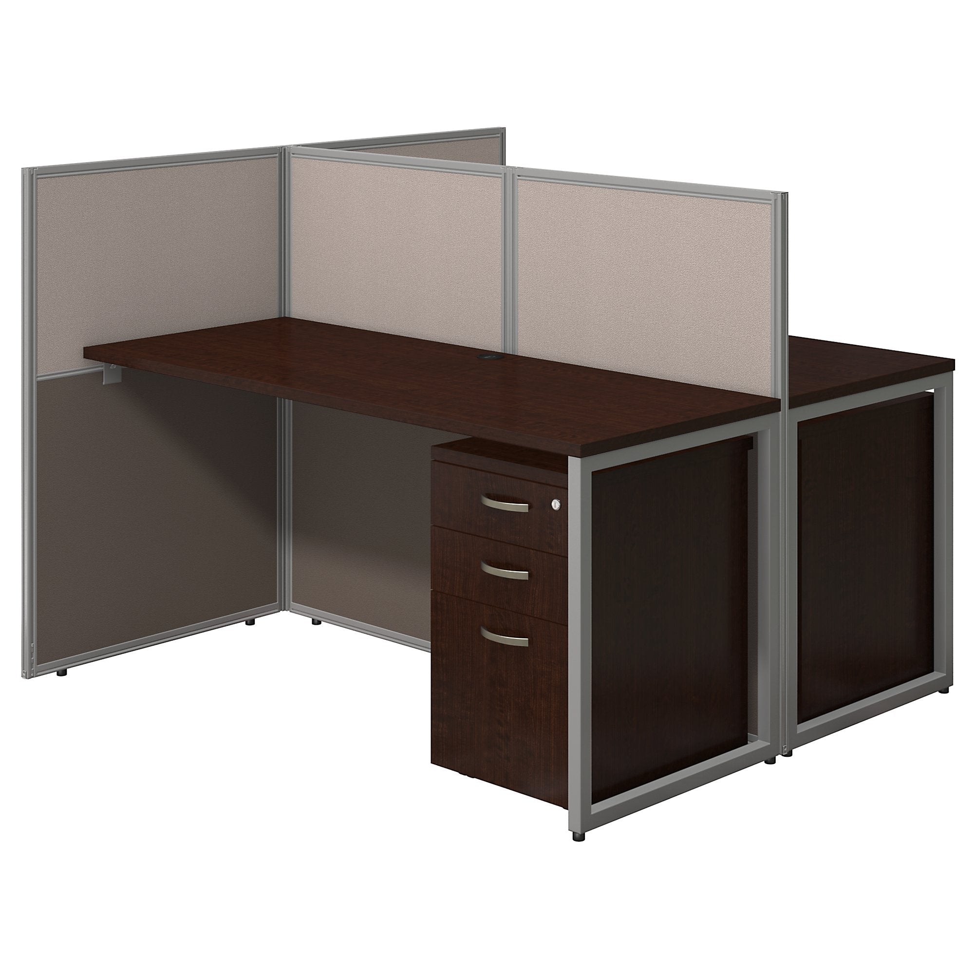 Bush Business Furniture Easy Office: 60W 2 Person Straight Desk Open Office with 3 Drawer Mobile Pedestals - Mocha Cherry