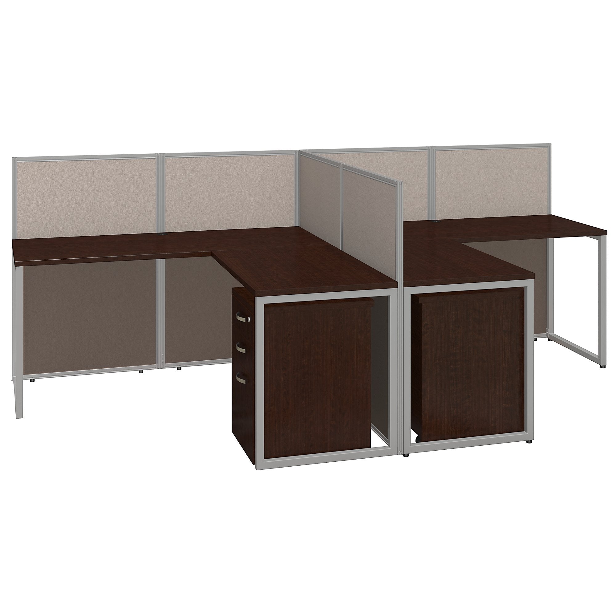 Bush Business Furniture Easy Office: 60W 2 Person L Desk Open Office with 3 Drawer Mobile Pedestals - Mocha Cherry